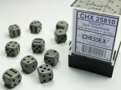 Opaque - Grey/Black - d6, 36 st (12 mm, prickar)