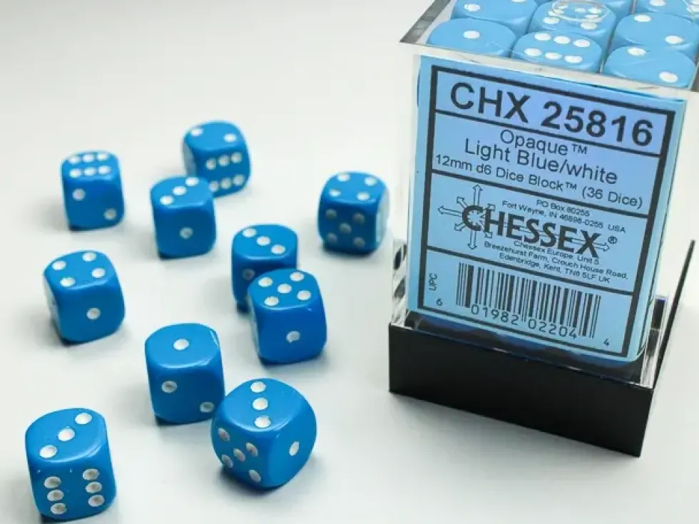 Opaque - Light Blue/White - d6, 36 st (12 mm, prickar)