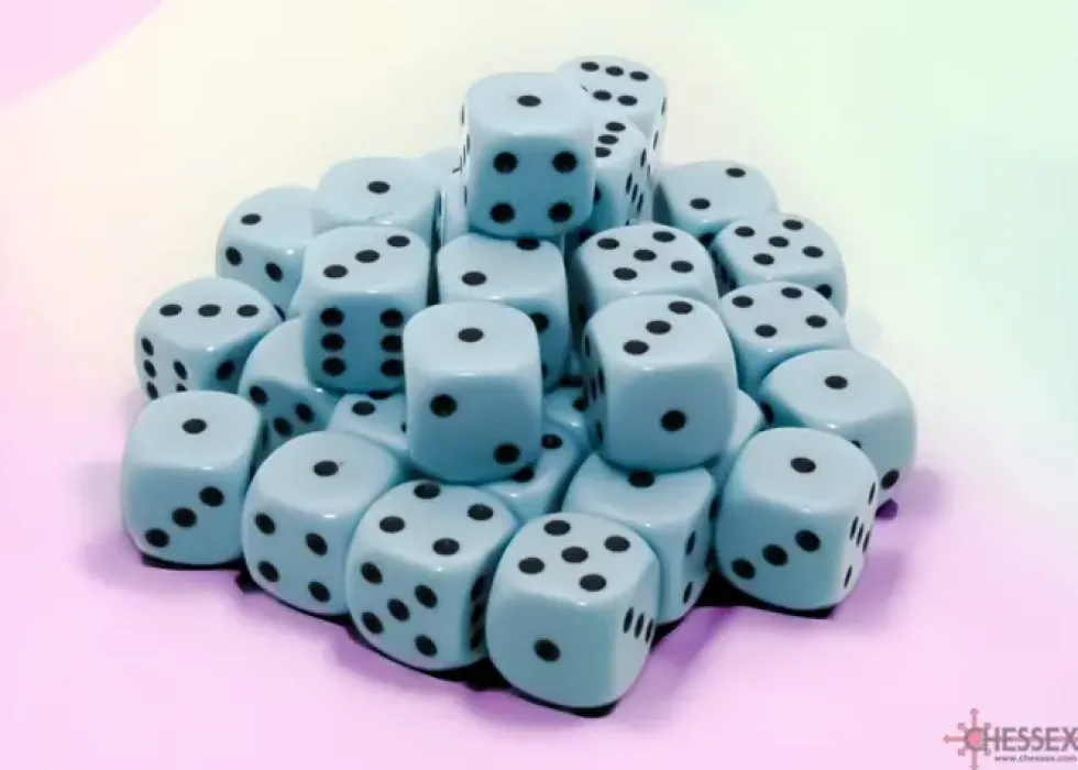 Opaque - Pastel Blue/Black - d6, 36 st (12 mm, prickar)