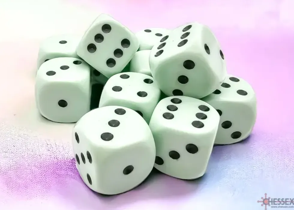 Opaque - Pastel Green/Black - d6, 12 st (16 mm, prickar)