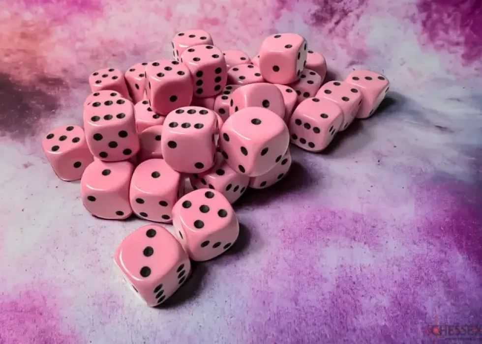Opaque - Pastel Pink/Black - d6, 36 st (12 mm, prickar)