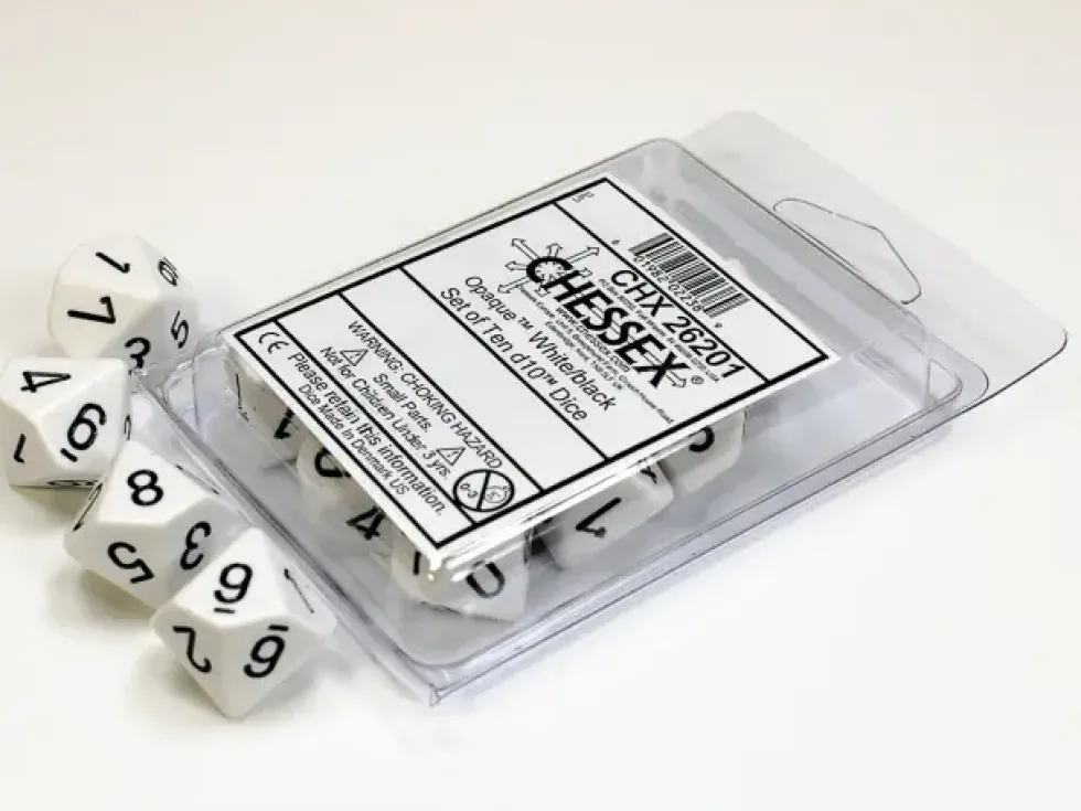 Opaque - White/Black - d10, 10 st