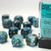Phantom - Teal/Gold - d6, 12 st (16 mm, prickar)