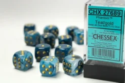 Phantom - Teal/Gold - d6, 12 st (16 mm, prickar)