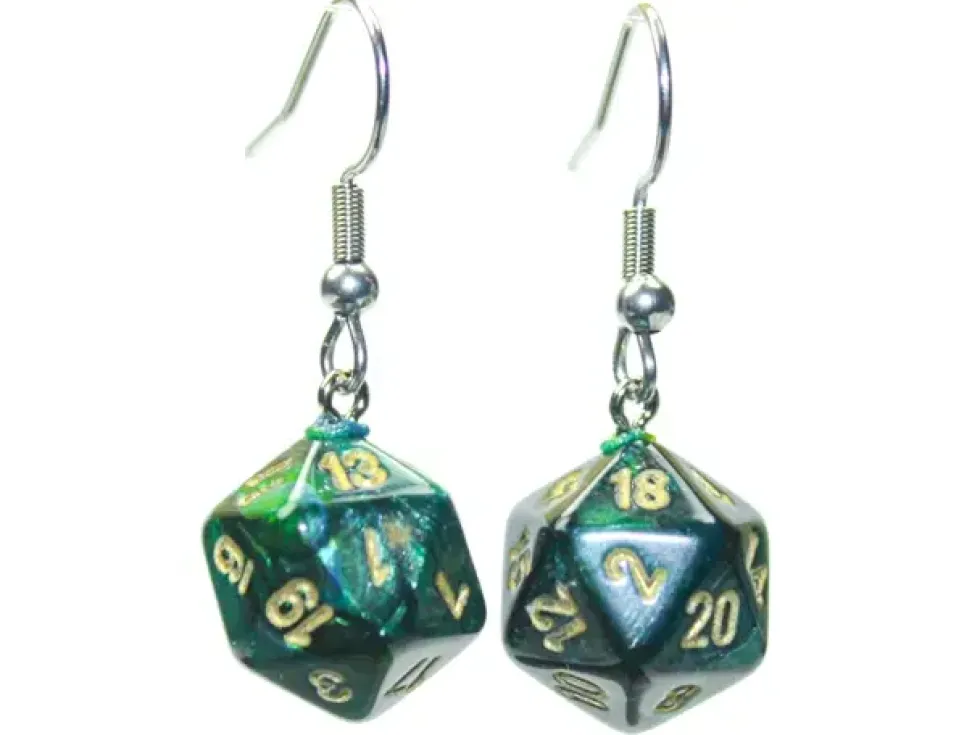 Örhänge: Hook - Scarab Jade Mini-Poly D20 (Par)