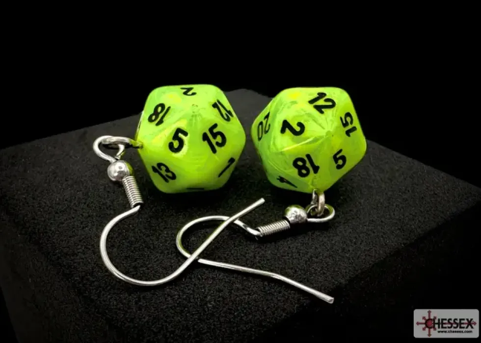 Örhänge: Hook - Vortex Bright Green/Black Mini-Poly D20 (Par)