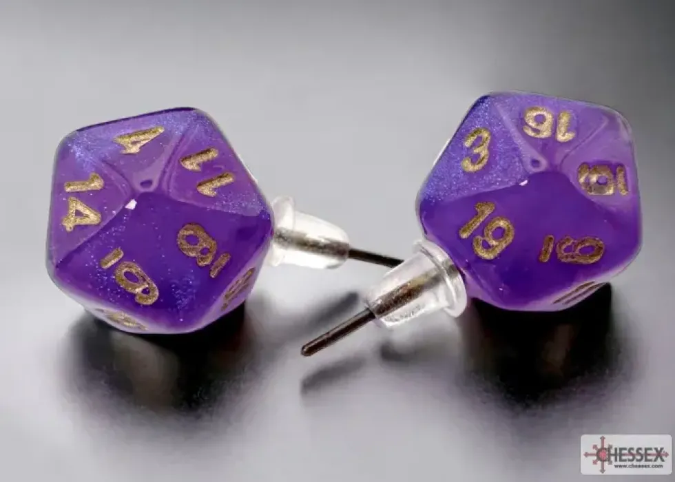 Örhänge: Stud - Borealis Royal Purple/Gold Mini-Poly D20 (Par)