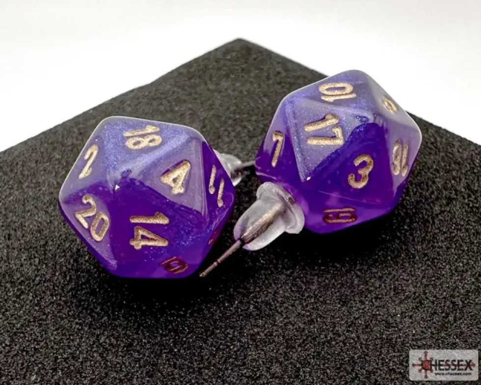 Örhänge: Stud - Borealis Royal Purple/Gold Mini-Poly D20 (Par)