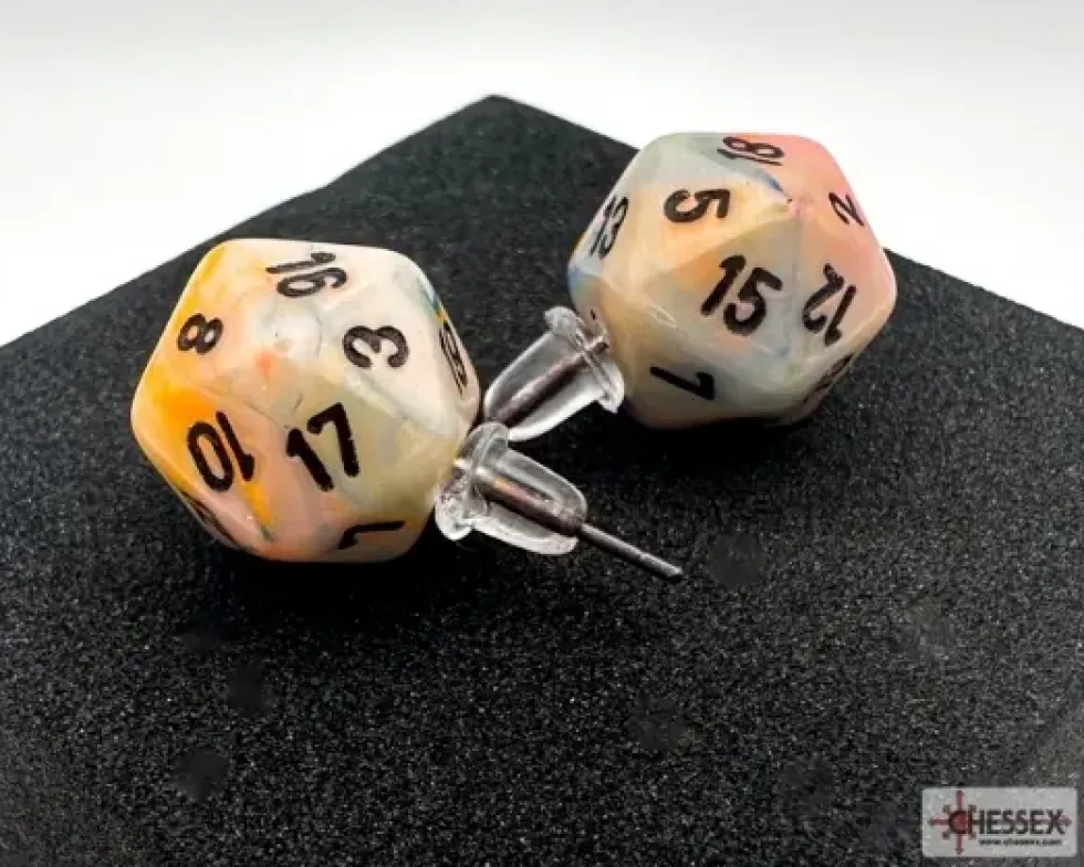 Örhänge: Stud - Festive Circus/Black Mini-Poly D20 (Par)