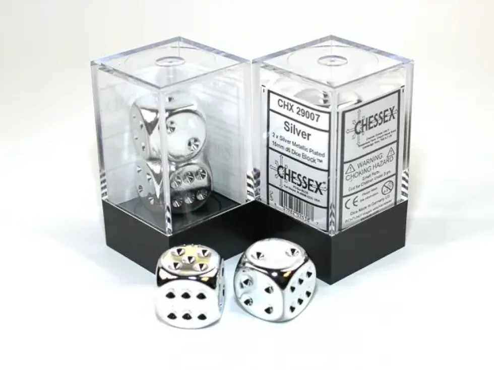 Silverplated Metallic d6, 2 st (16 mm, prickar)