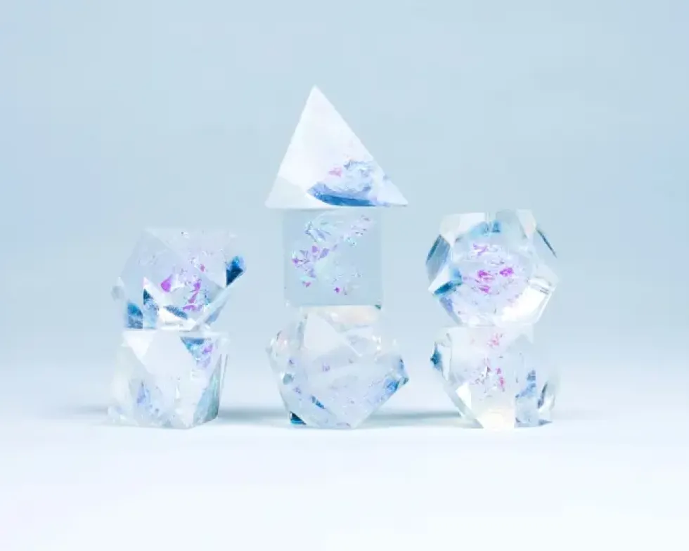 Sirius Dice: Cloak & Dagger, Premium UV-Light Translucent Clear - Dice Set