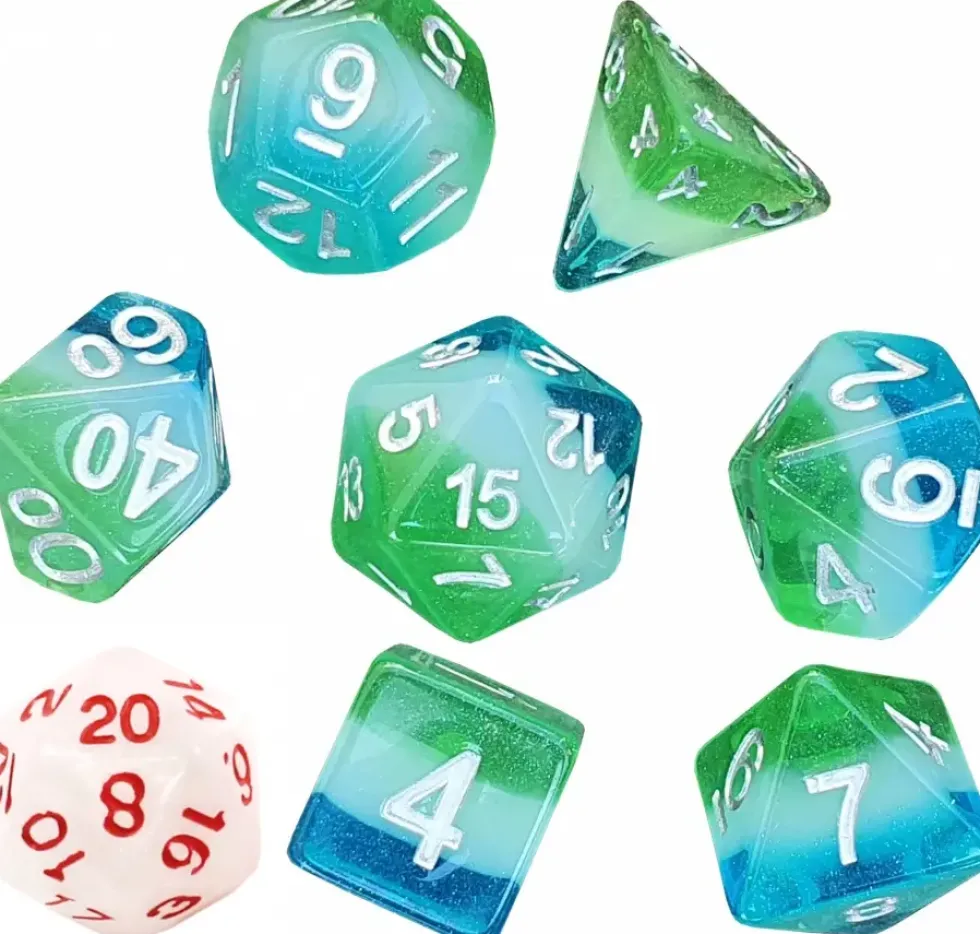 Sirius Dice: Translucent Blue Hawaiian - Solid White (7+1)