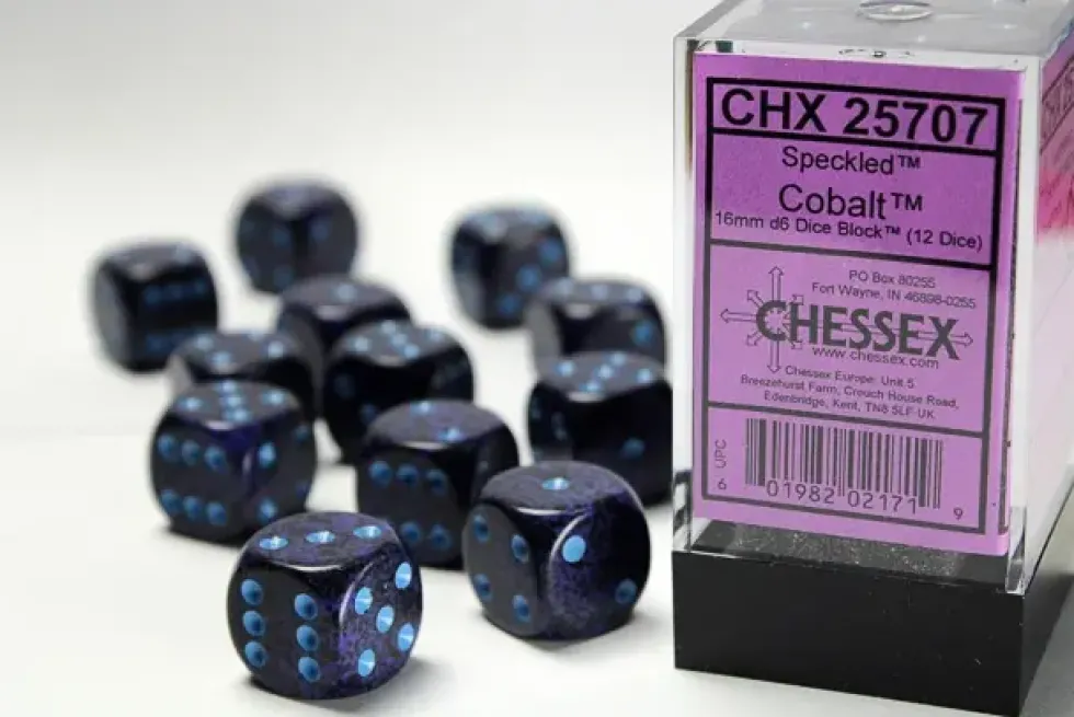 Speckled: Cobalt - d6, 12 st (16 mm, prickar)