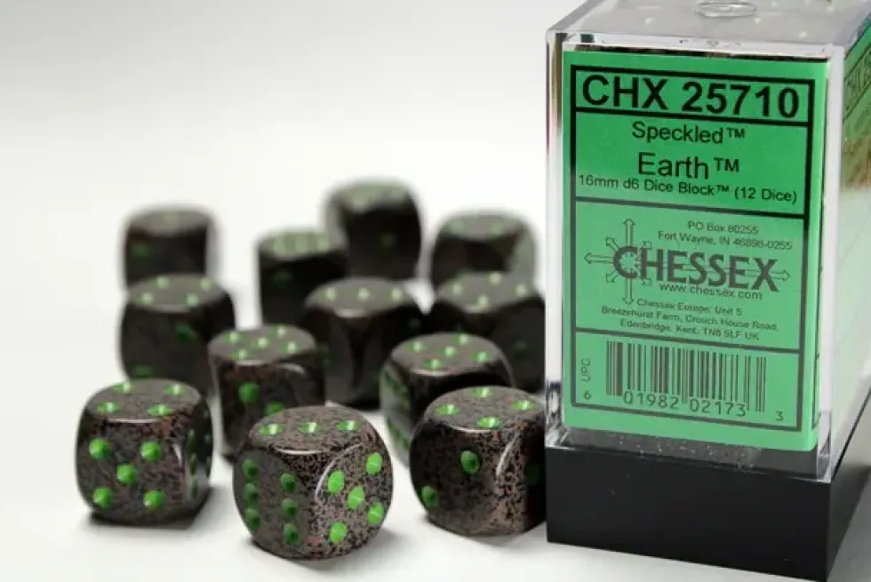 Speckled: Earth - d6, 12 st (16 mm, prickar)