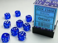 Translucent - Blue - d6, 36 st (12 mm, prickar)