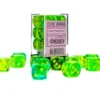 Translucent Gemini: Green-Teal/Yellow - d6, 12st (16 mm, prickar)