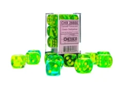 Translucent Gemini: Green-Teal/Yellow - d6, 12st (16 mm, prickar)