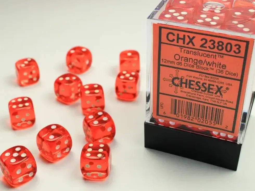Translucent - Orange - d6, 36 st (12 mm, prickar)
