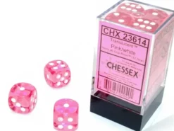 Translucent: Pink / White - d6, 12 st (16 mm, prickar)