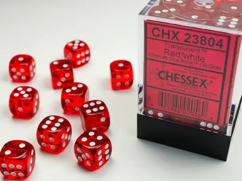 Translucent - Red - d6, 36 st (12 mm, prickar)