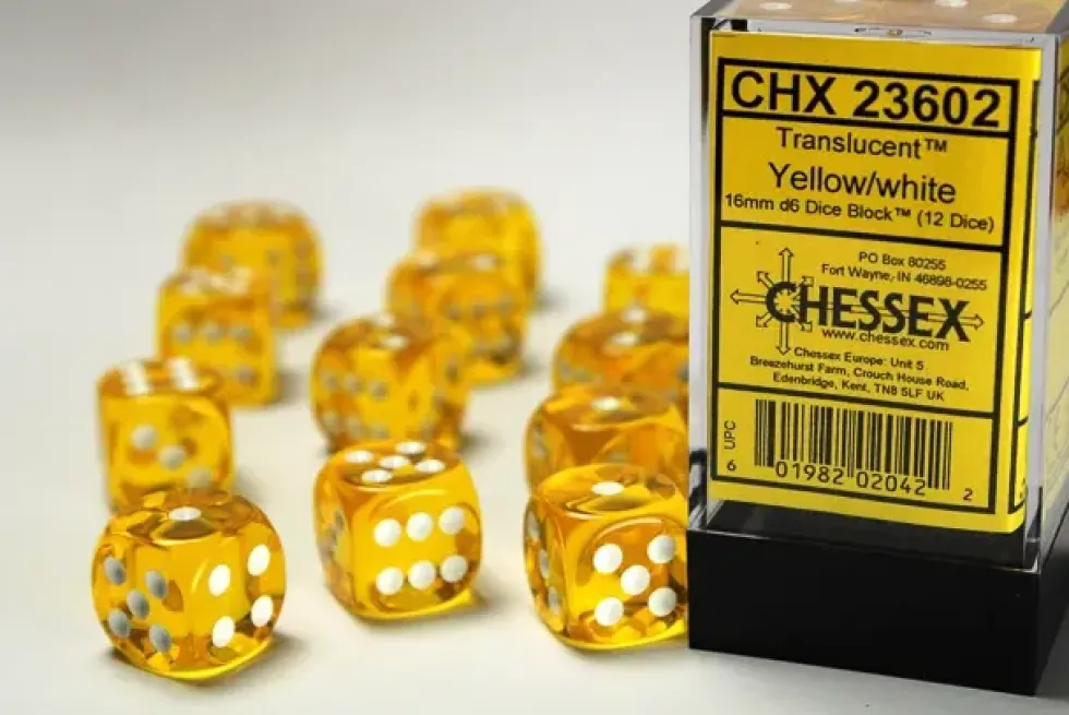 Translucent - Yellow - d6, 12 st (16 mm, prickar)