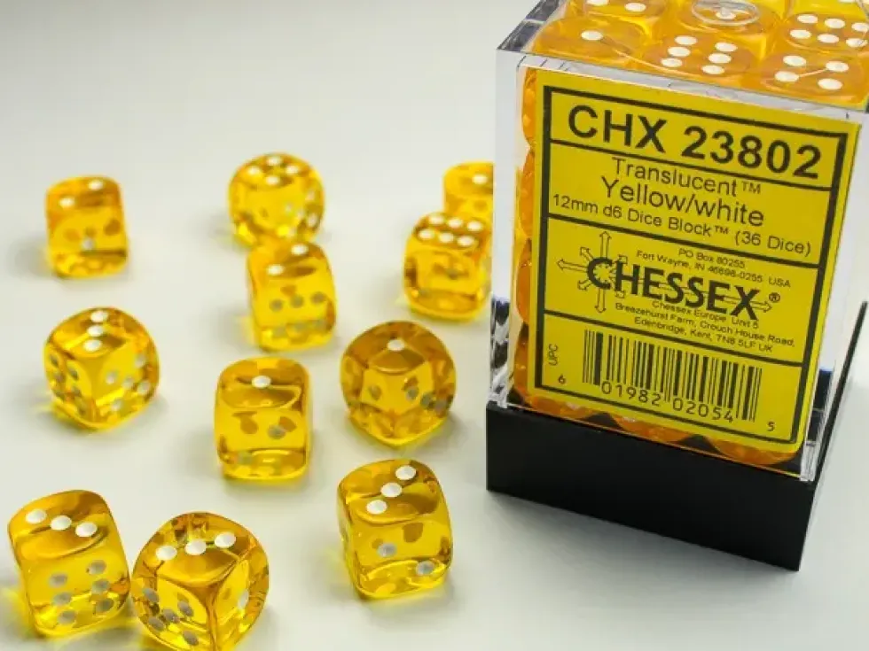 Translucent - Yellow - d6, 36 st (12 mm, prickar)