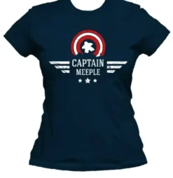 T-shirt: Mr. Meeple - Captain America Meeple (Blue) - Woman's Large