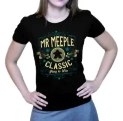T-shirt: Mr. Meeple - Classic, Play to Win (Black) - Woman's 2X-Large