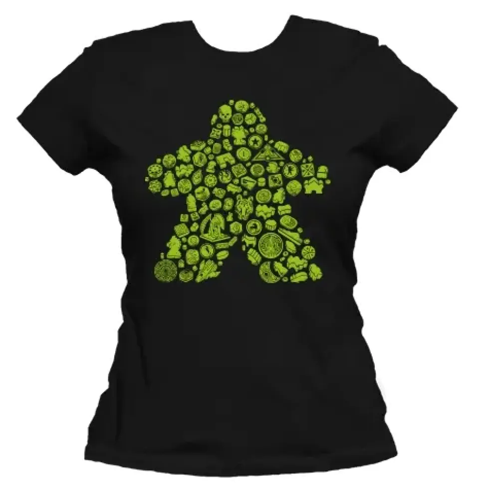 T-shirt: Mr. Meeple - Elements, Green Meeple (Black) - Woman's X-Large