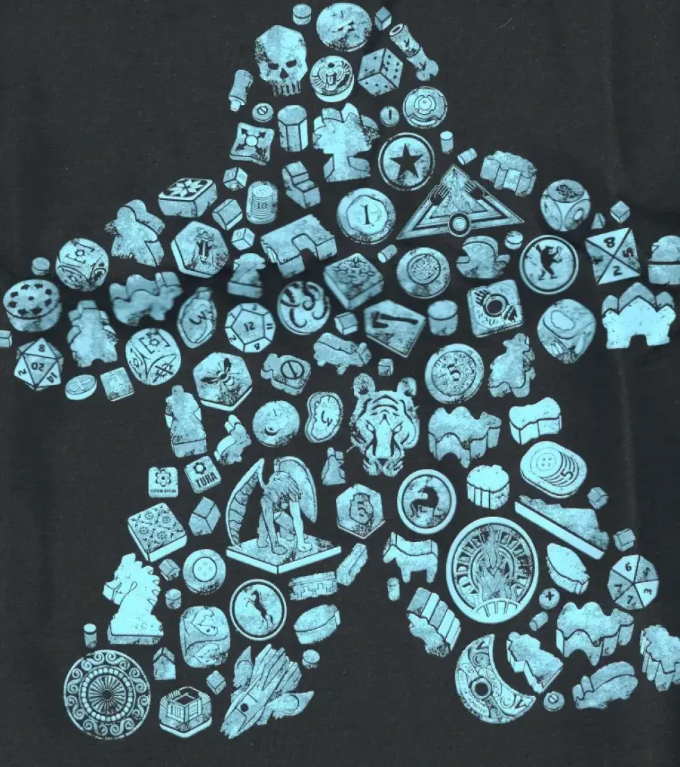 T-shirt: Mr. Meeple - Elements, Turquoise Meeple (Grey) - 4X-Large