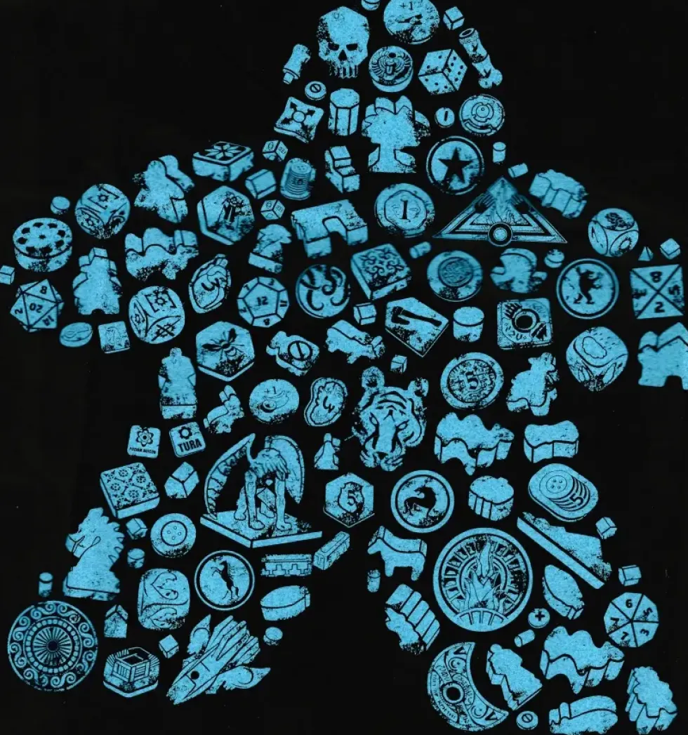 T-shirt: Mr. Meeple - Elements, Turquoise Meeple (Black) - Woman's X-Large