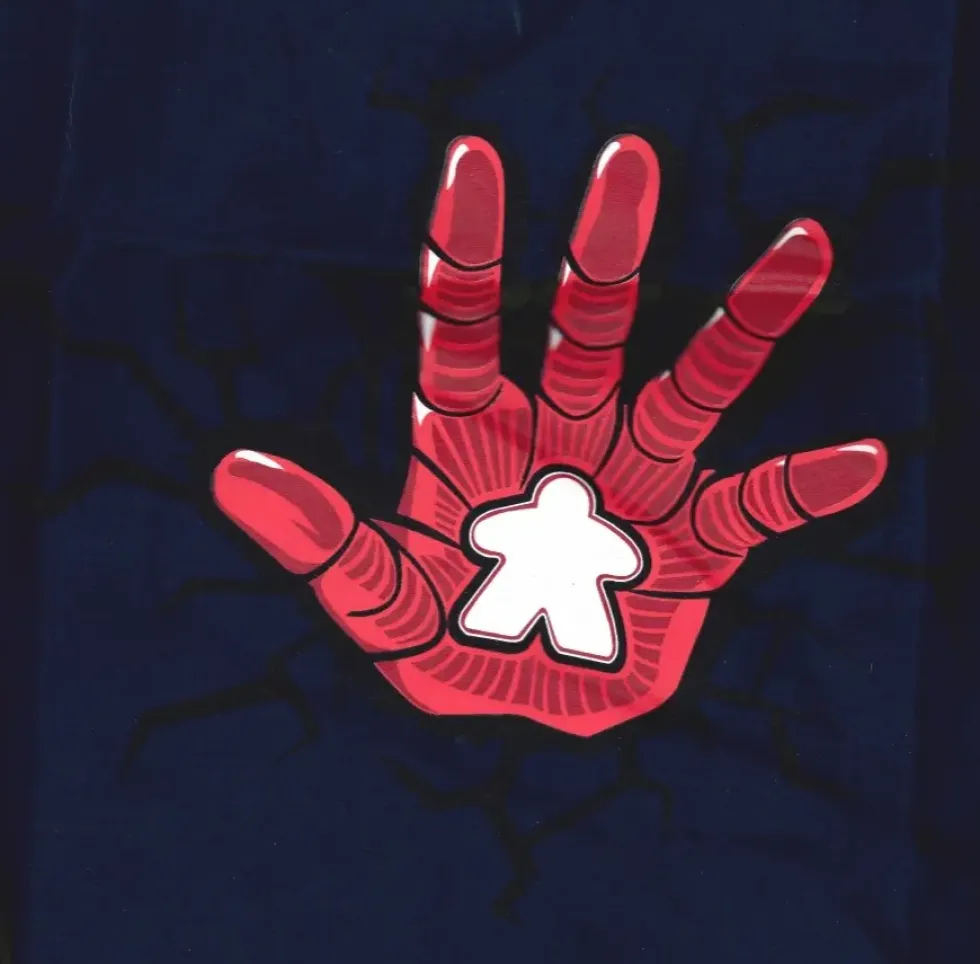 T-shirt: Mr. Meeple - Iron Man Hand Meeple (Navy) - 3X-Large