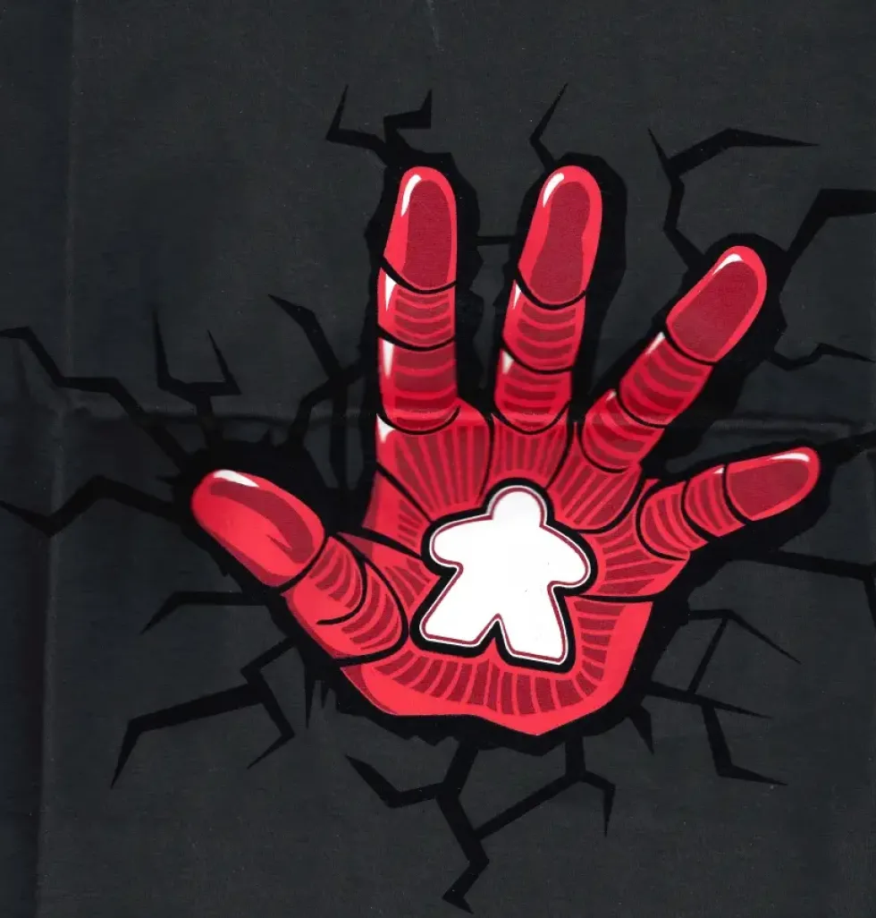 T-shirt: Mr. Meeple - Iron Man Hand Meeple (Grey) - Woman's Small