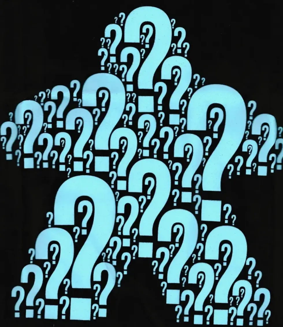 T-shirt: Mr. Meeple - ???, Light Blue Meeple (Black) - Woman's 2X-Large