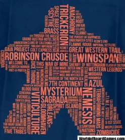 T-shirt: Mr. Meeple - Orange Meeple Wordle, Version 2: Trickerion (Navy) - Medium