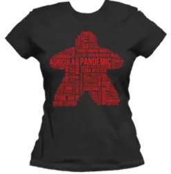 T-shirt: Mr. Meeple - Red Meeple Wordle, Version 3: Scythe (Black) - Woman's X-Large