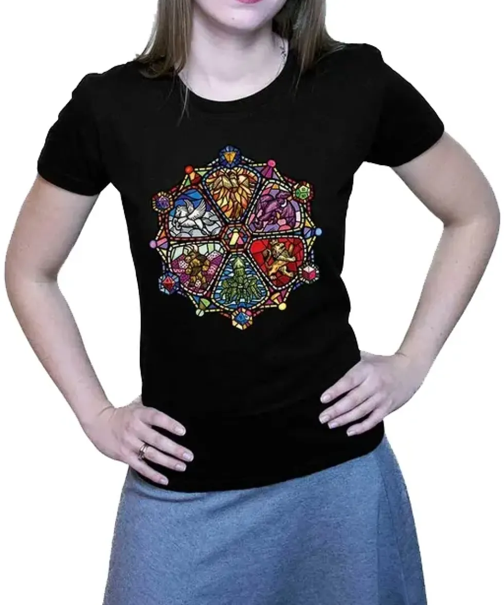 T-shirt: Mr. Meeple - Stained Glass (Black) - Woman's 2X-Large