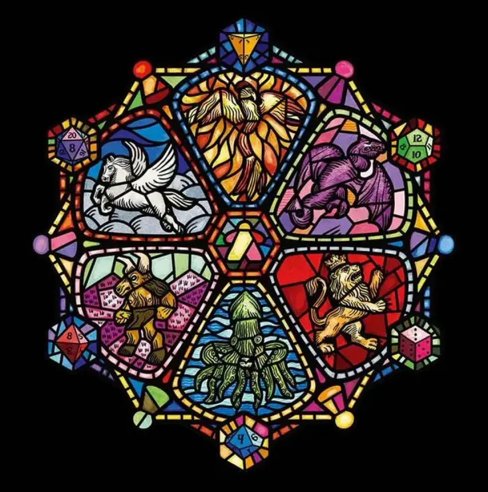 T-shirt: Mr. Meeple - Stained Glass (Black) - Woman's 2X-Large
