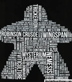 T-shirt: Mr. Meeple - White Meeple Wordle, Version 2: Trickerion (Black) - Small
