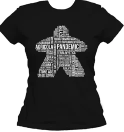 T-shirt: Mr. Meeple - White Meeple Wordle, Version 3: Scythe (Black) - Woman's X-Large