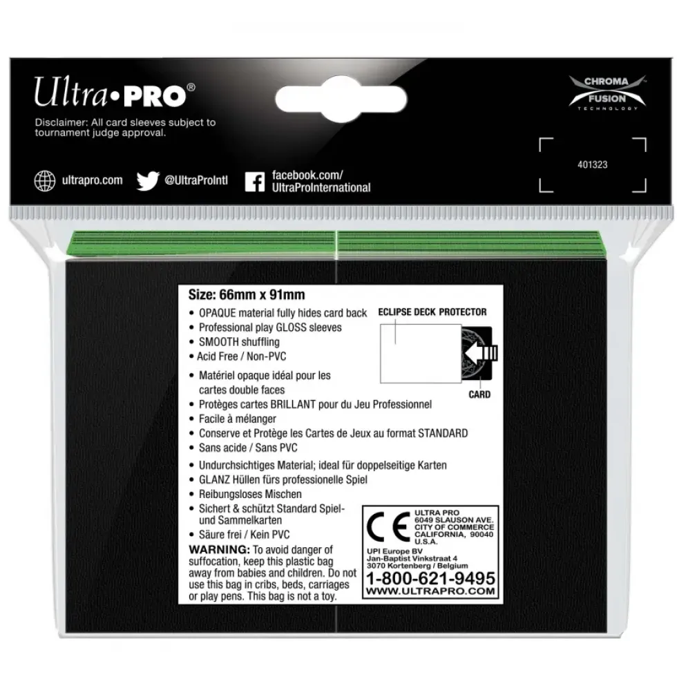 Ultra Pro: Eclipse Gloss Standard Sleeves: Lime Green (66 x 91 mm) - 100 st