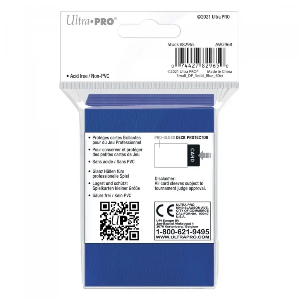 Ultra Pro: PRO-Gloss 60ct Small Deck Protector sleeves: Blue (62 x 89 mm)