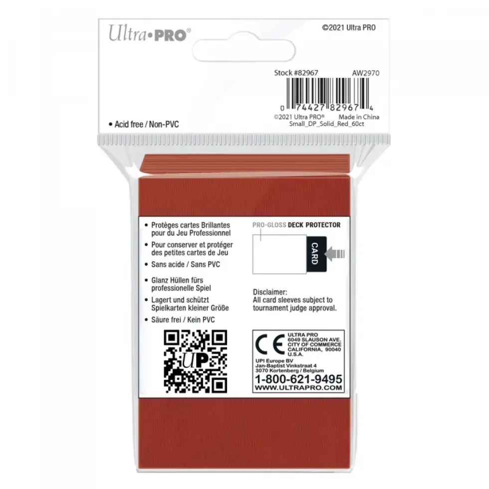 Ultra Pro: PRO-Gloss 60ct Small Deck Protector sleeves: Red (62 x 89 mm)