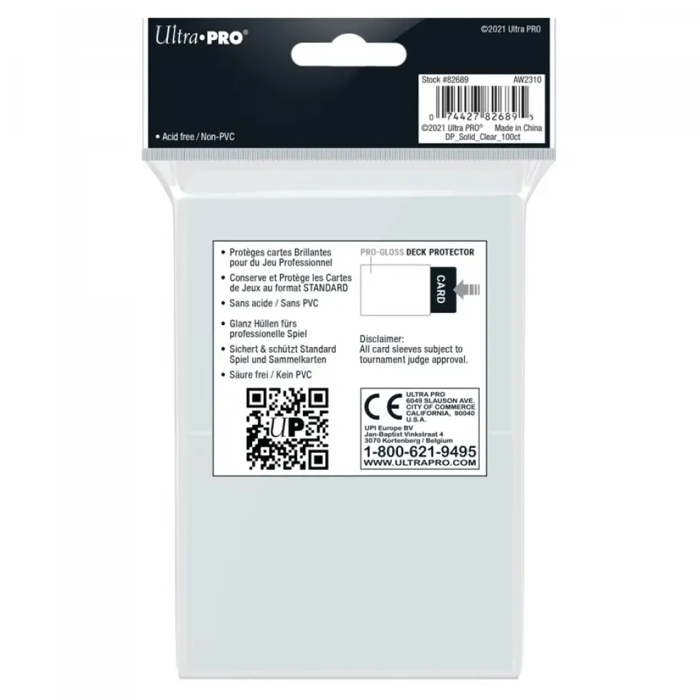 Ultra Pro: PRO-Gloss 100ct Standard Deck Protector sleeves: Clear (66 x 91 mm)