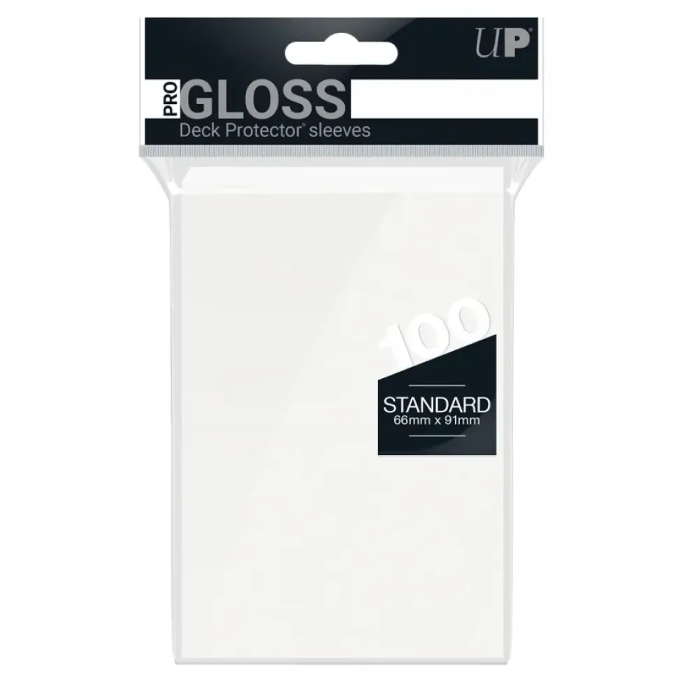 Ultra Pro: PRO-Gloss 100ct Standard Deck Protector sleeves: White (66 x 91 mm)
