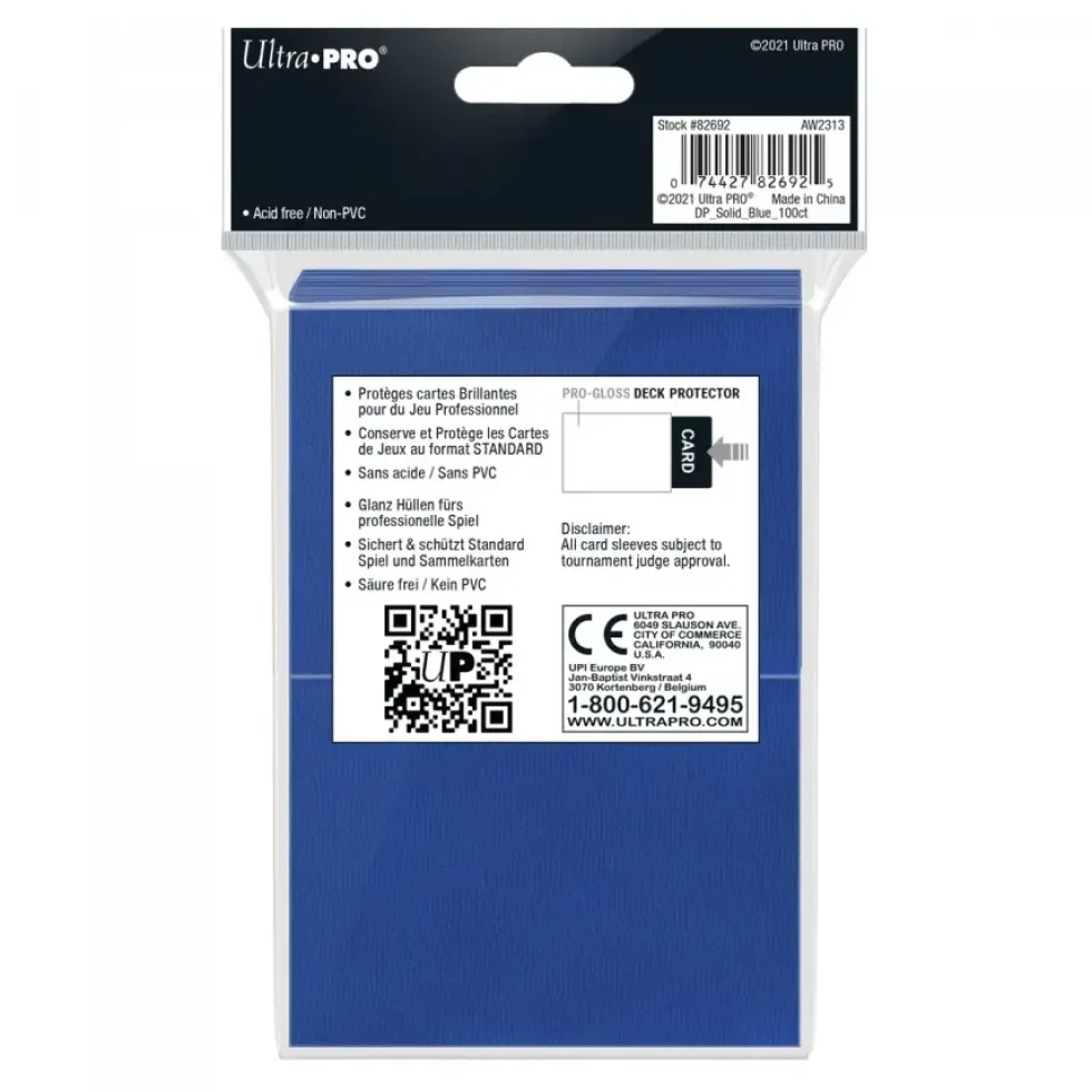 Ultra Pro: PRO-Gloss 100ct Standard Deck Protector sleeves: Blue (66 x 91 mm)