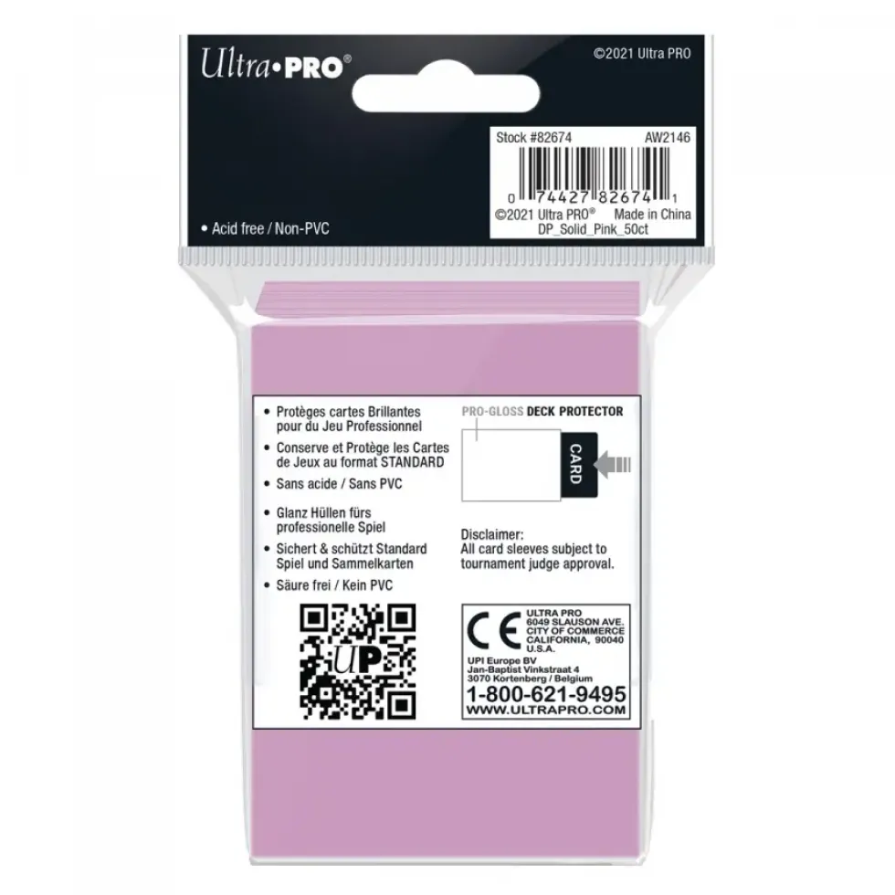 Ultra Pro: PRO-Gloss 50ct Standard Deck Protector sleeves: Pink (66 x 91 mm)