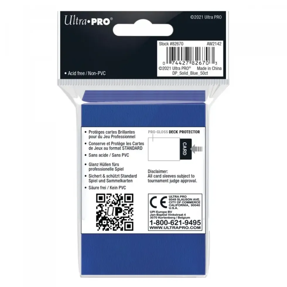 Ultra Pro: PRO-Gloss 50ct Standard Deck Protector sleeves: Blue (66 x 91 mm)