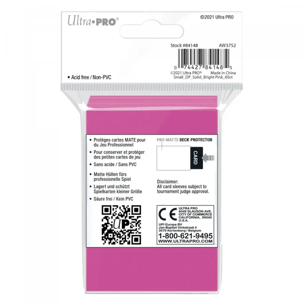 Ultra Pro: PRO-Matte 60ct Small Deck Protector sleeves: Bright Pink (62 x 89 mm)