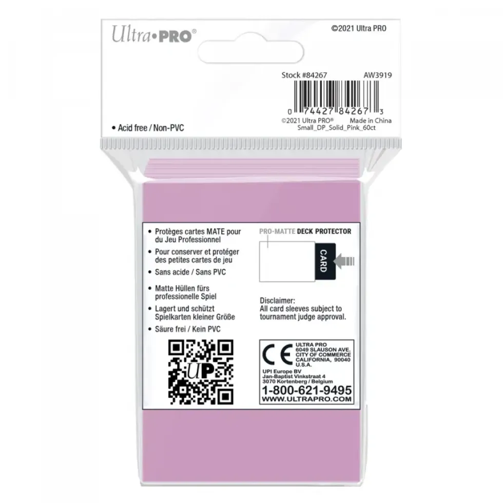 Ultra Pro: PRO-Matte 60ct Small Deck Protector sleeves: Pink (62 x 89 mm)